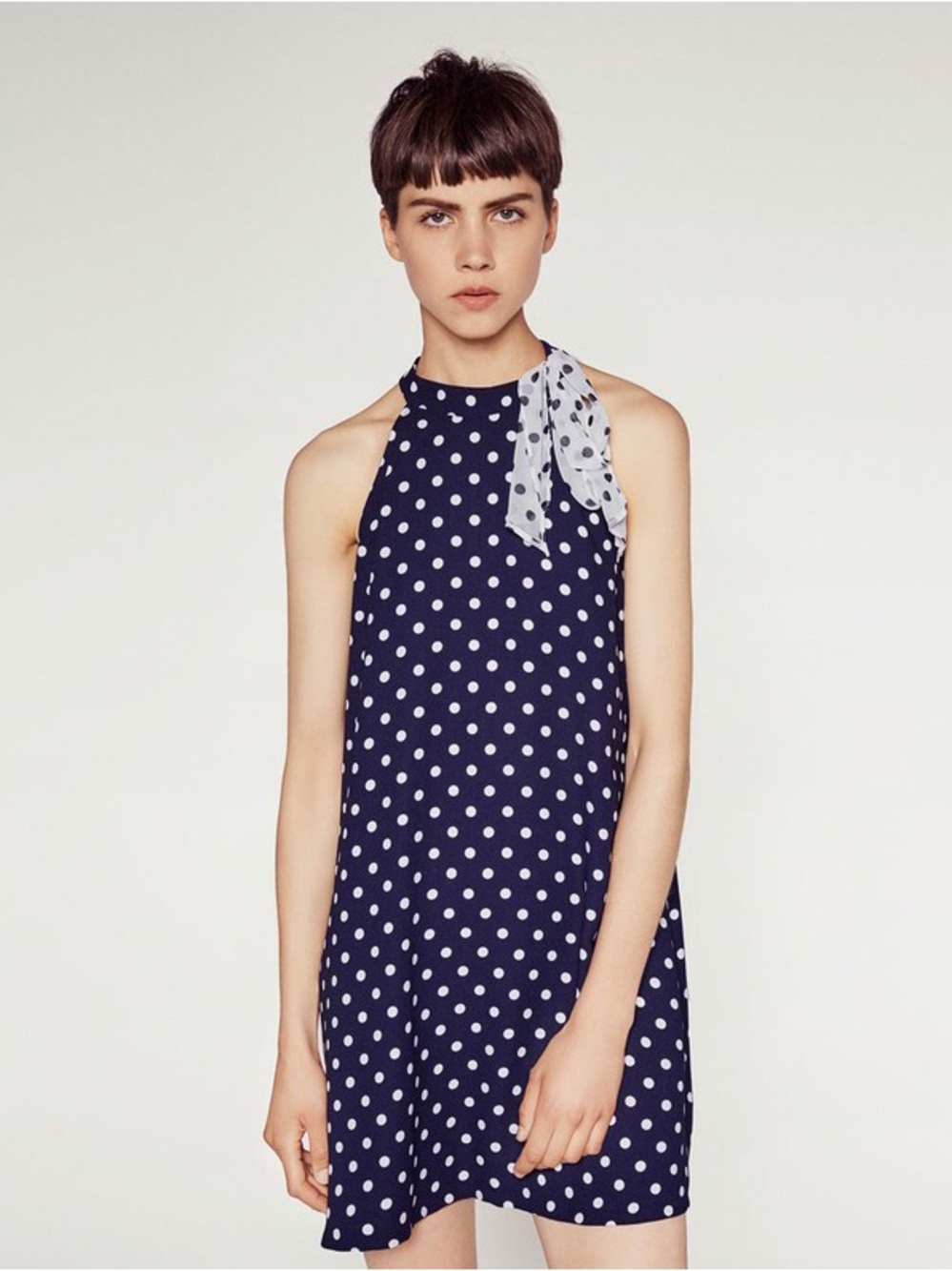 Zara Polka Dot Choker Halter Dress Size XS Retro 70s Style Mini Blue